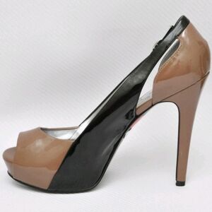 Guess Blakely Stylish Black and Brown Peep-Toe Platform  Heels